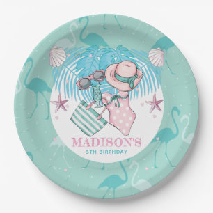 Assiettes En Carton Pool Party personnalisé rose Turquoise
