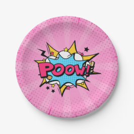 Assiettes En Carton Poow Comic Book Superhero Fille's Birthday
