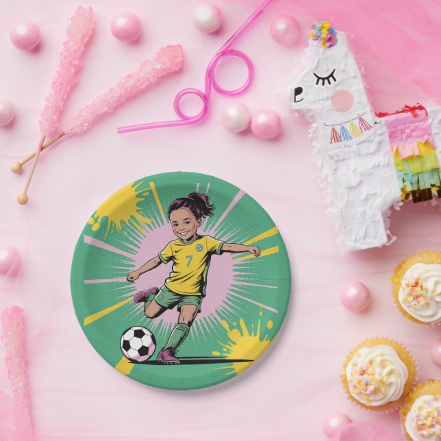 Assiettes En Carton Pop Art Comic Girls Soccer Anniversaire (Fête)
