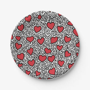 Assiettes En Carton Pop Art Heart Motif
