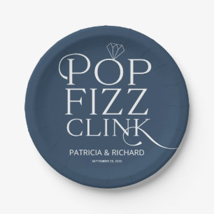 Assiettes En Carton Pop Fizz Clink Fête de Fiançailles Bleu