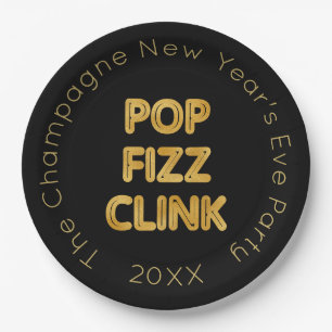 Assiettes En Carton Pop Fizz Clink Typographie moderne Réveillon du No