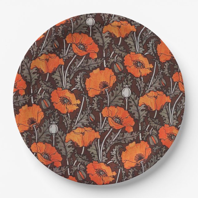 Assiettes En Carton POPIES ROUGES EN FLEAU DE Pavot BLANC NOIR (Devant)