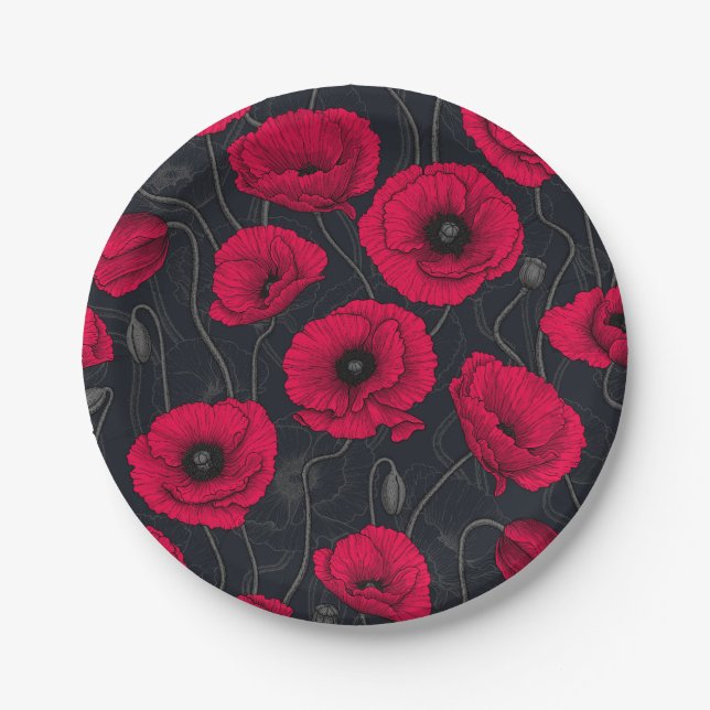 Assiettes En Carton Poppies rouges (Devant)