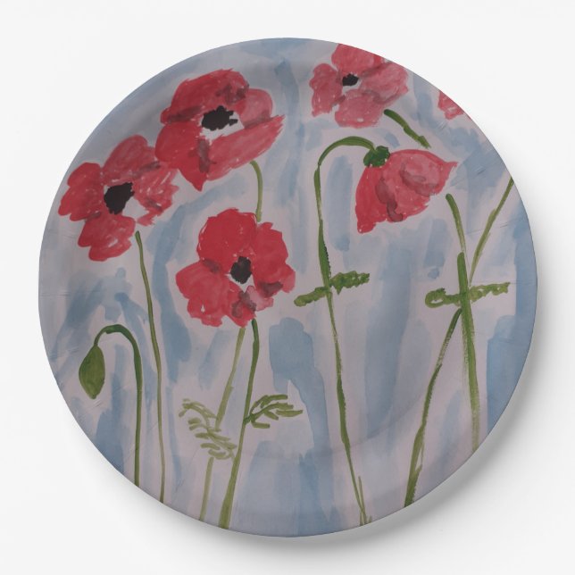 Assiettes En Carton Poppies rouges sauvages (Devant)