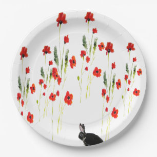 Assiettes En Carton Poppy Flowers Bunny Rabbit Floral