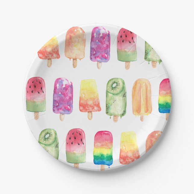 Assiettes En Carton Popsicles aquarelles (Devant)