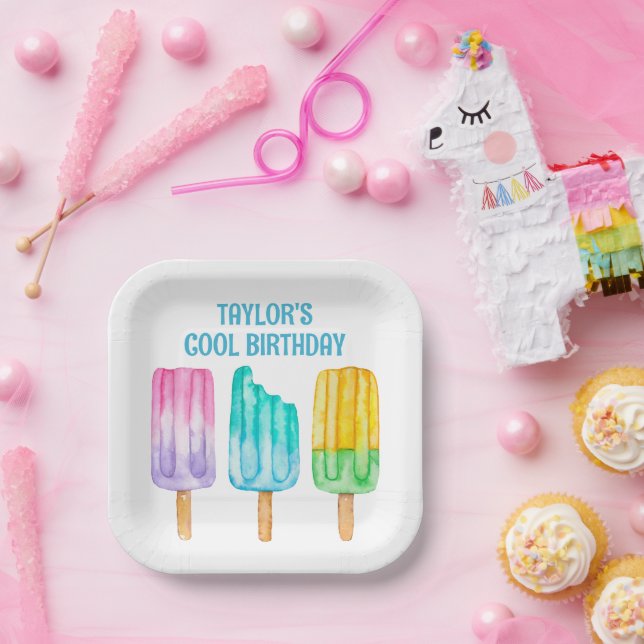Assiettes En Carton Popsicles d'aquarelle (Fête)