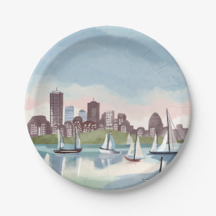 Assiettes En Carton Port de Boston   Boston Massachusetts Aquarelle
