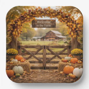 Assiettes En Carton Porte de ferme d'automne
