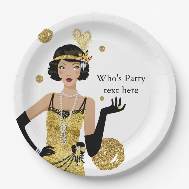 Assiettes En Carton Porte fille 1920 flapper, Art Déco (Devant)
