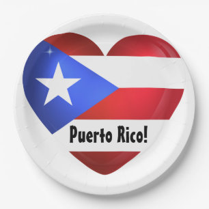 Assiettes En Carton Porto Rico - Coeur du drapeau