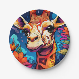 Assiettes En Carton Portrait de Giraffe Florale-9320