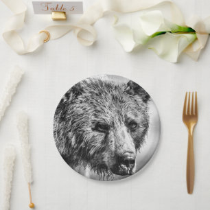 Assiettes En Carton Portrait d'ours grizzli