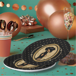 Assiettes En Carton Portrait Oval Or Dachshund (noir et bronze) mignon