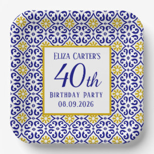 Assiettes En Carton Portugais Carreaux Bleu 40e anniversaire Méditerra