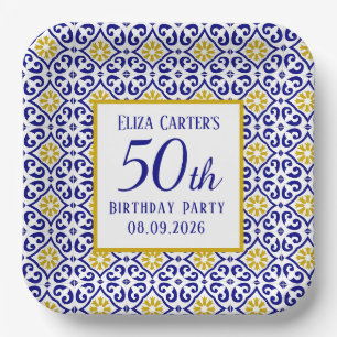 Assiettes En Carton Portugais Carreaux Bleu 50e anniversaire Méditerra