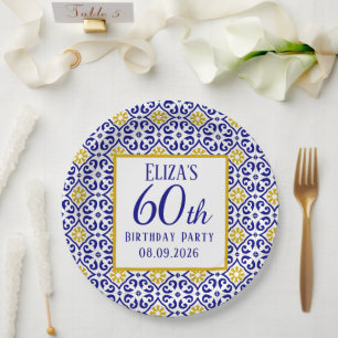 Assiettes En Carton Portugais Carreaux Bleu 60e anniversaire Méditerra
