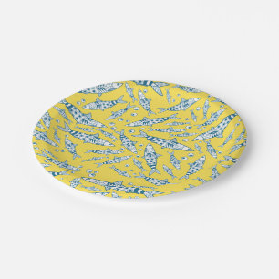Assiettes En Carton Portugais Lisbonne Sardines Motif Azulejos Jaune