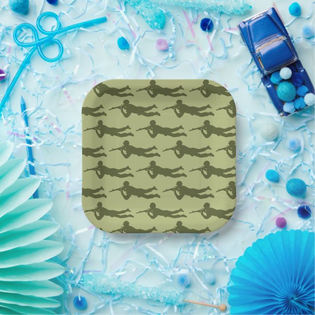 Assiettes En Carton Pose de sniper de l'Armée Verte (Fête)