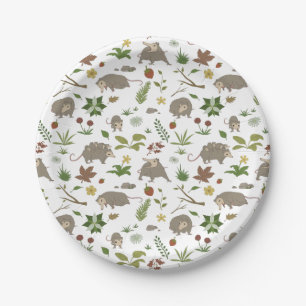 Assiettes En Carton Possum dans un champ de Berry en blanc