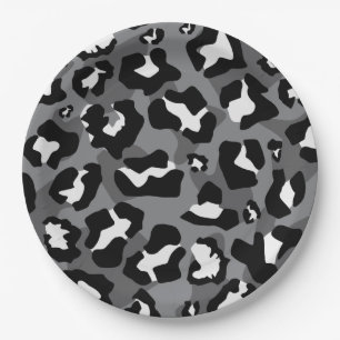 Assiettes En Carton Poster de animal léopard noir et gris