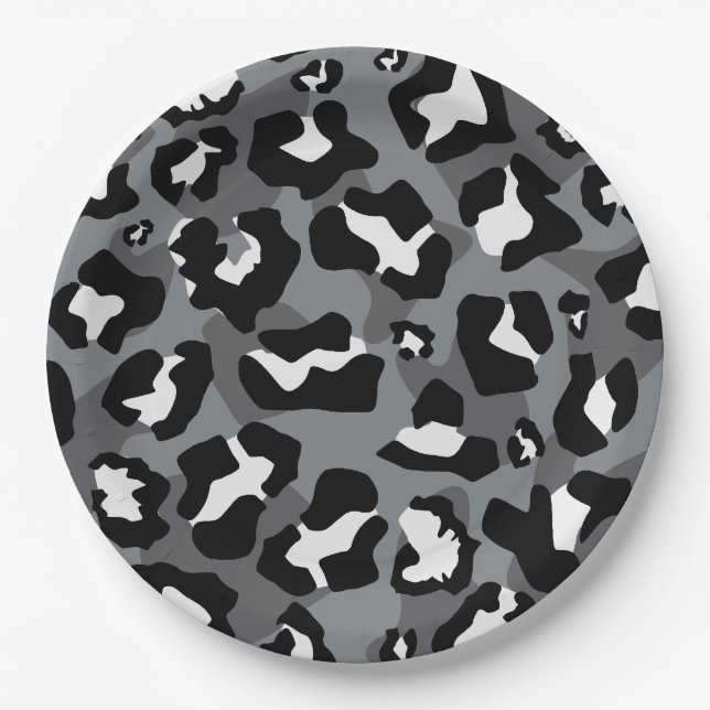 Assiettes En Carton Poster de animal léopard noir et gris (Devant)