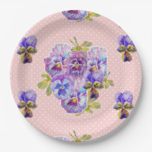 Assiettes En Carton Pot rose Motif Fleurs  Papier Plaque