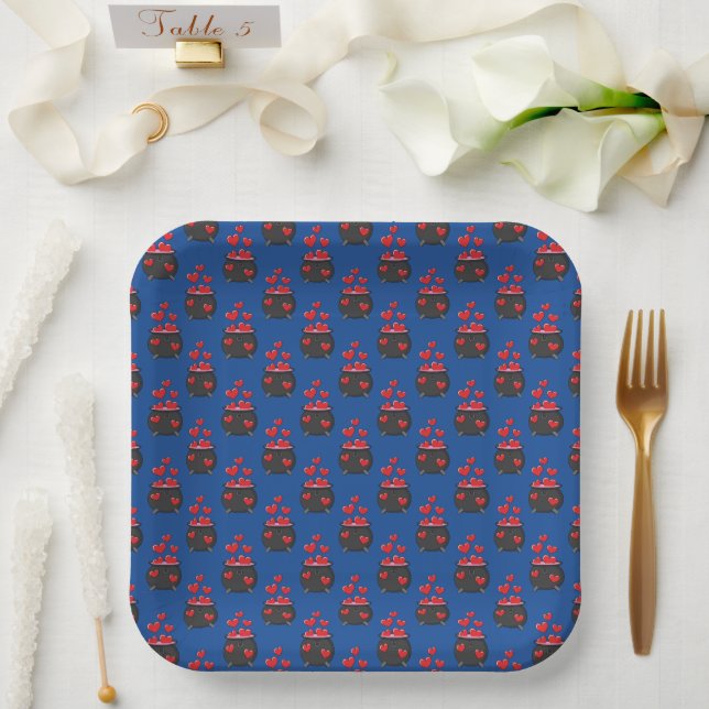 Assiettes En Carton Potion d'amour des coeurs (Mariage)