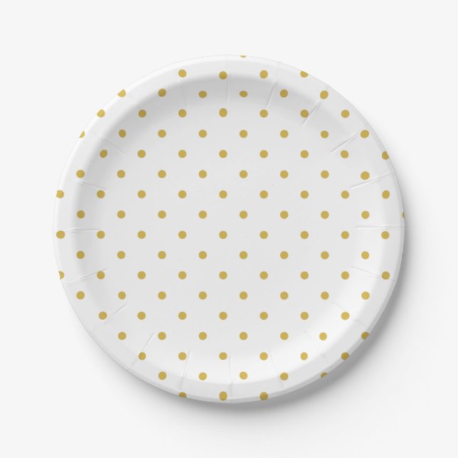 Assiettes En Carton Pots Polka | or rétro et blanc (Devant)