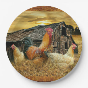 Assiettes En Carton Poules de coq Vintage Russe Barn Coop