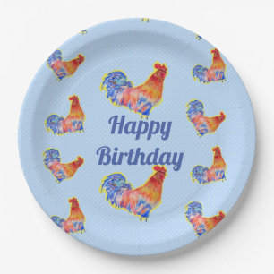 Assiettes En Carton Poulet rouge à coq garçons Joyeux anniversaire