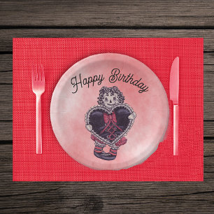 Assiettes En Carton Poupée gothique ruban rouge Black Heart Birthday R