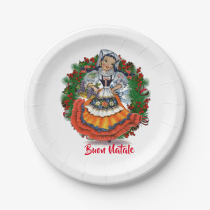 Assiettes En Carton Poupée italienne de Joyeux Noël de Buon Natale