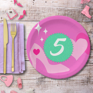 Assiettes En Carton Poupée rose fête d'anniversaire, âge personnalisé,