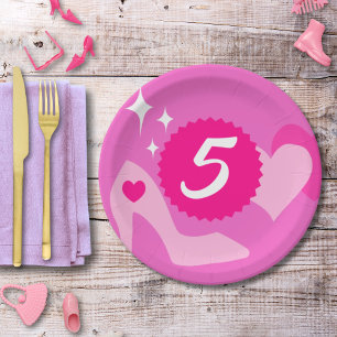 Assiettes En Carton Poupée rose fête d'anniversaire, âge personnalisé,