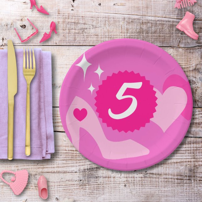Assiettes En Carton Poupée rose fête d'anniversaire, âge personnalisé, (Créateur téléchargé)