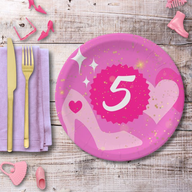 Assiettes En Carton Poupée rose fête d'anniversaire, âge personnalisé, (Créateur téléchargé)