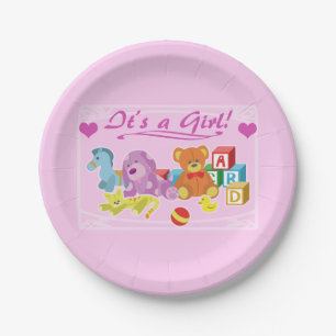 Assiettes En Carton Poupées mignonnes (Rose)