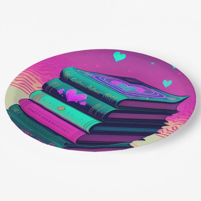 Assiettes En Carton Pour L'Amour Des Livres Rose (Angle)