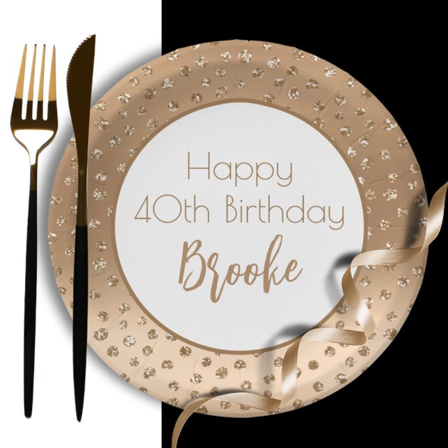 Assiettes En Carton Pour son élégante 40e anniversaire Bold Gold Parti (Créateur téléchargé)
