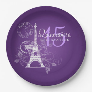 Assiettes En Carton Pourpre de Paris de fête d'anniversaire de
