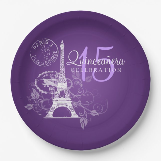 Assiettes En Carton Pourpre de Paris de fête d'anniversaire de (Devant)