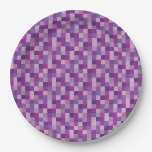 Assiettes En Carton Pourpre et motif de Pixelated de lavande