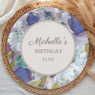 Assiettes En Carton Poussière de lilas bleu aquarelle florale Annivers