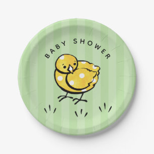 Assiettes En Carton Poussin jaune de baby shower neutre de genre petit