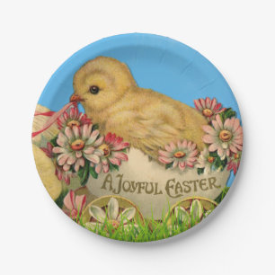 Assiettes En Carton Poussins de Pâques vintages avec Ciel Bleu et Oeu