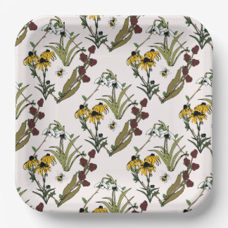 Assiettes En Carton Prairie de fleurs sauvages en rose clair
