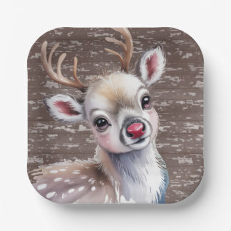Assiettes En Carton Precious White Reindeer Red Shiny Nose Birthday