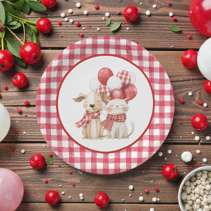 Assiettes En Carton Premier anniversaire bébé cerise rouge à carreaux